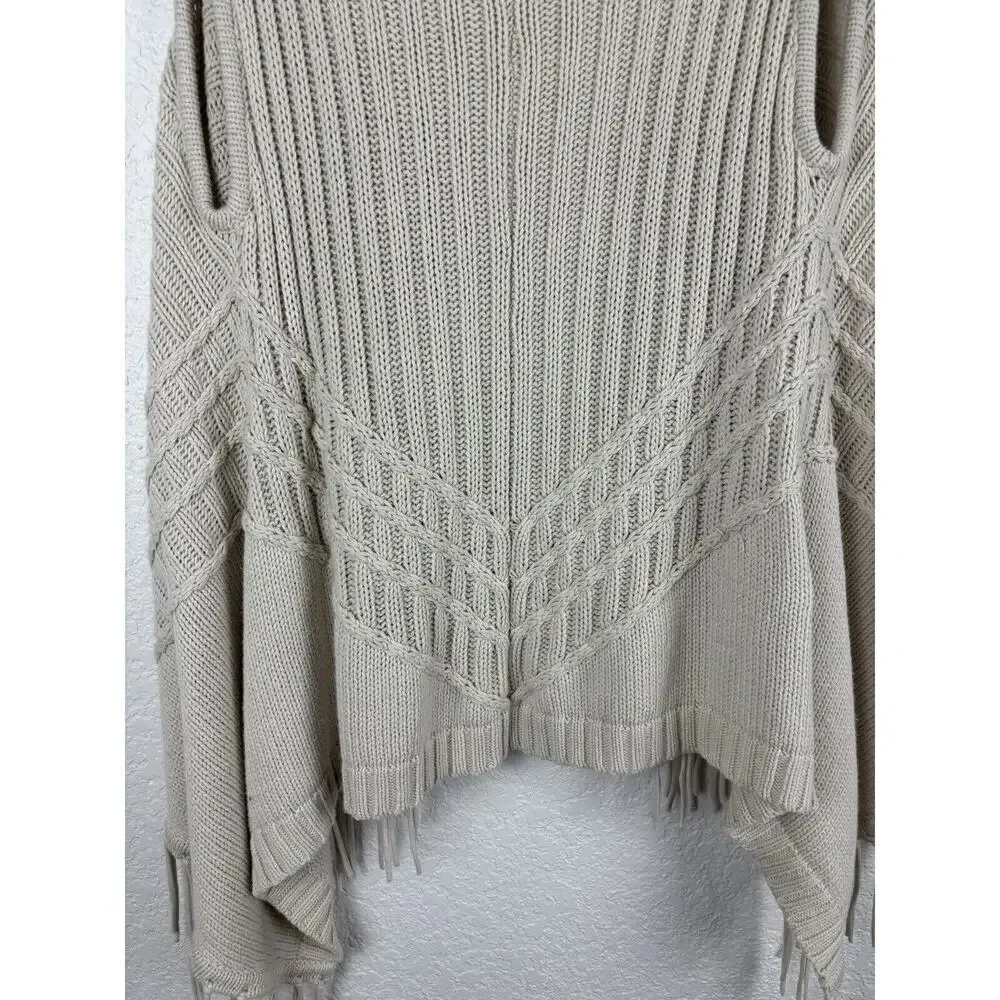 August Silk Womens‎ Shrug Cardigan Small Beige Fringe Western Grandma MINOR FLAW